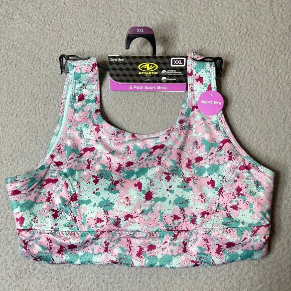 Athletic Works Bra Girls XXL Multicolor 2 Pack High Neck Keyhole Sports Bra NEW - Picture 4 of 9